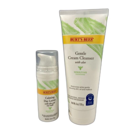 Burt's Bees Sensitive Solutions Gentle Cream Cleanser & Calming Day Lotion NEW - Picture 1 of 9